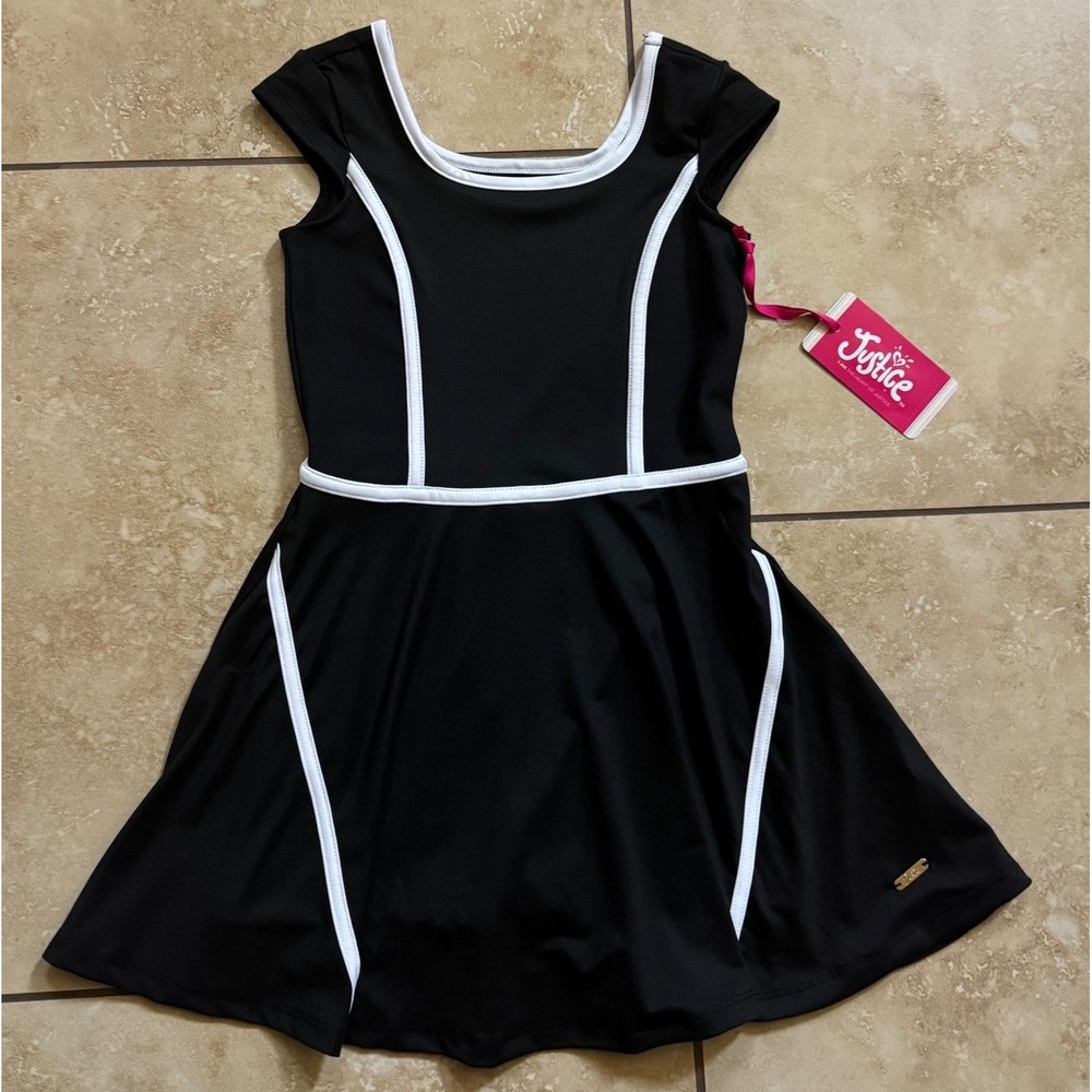 Justice Dress Girls S 7/8 Black White Sporty Athletic Built-in Shorts Pocket NEW